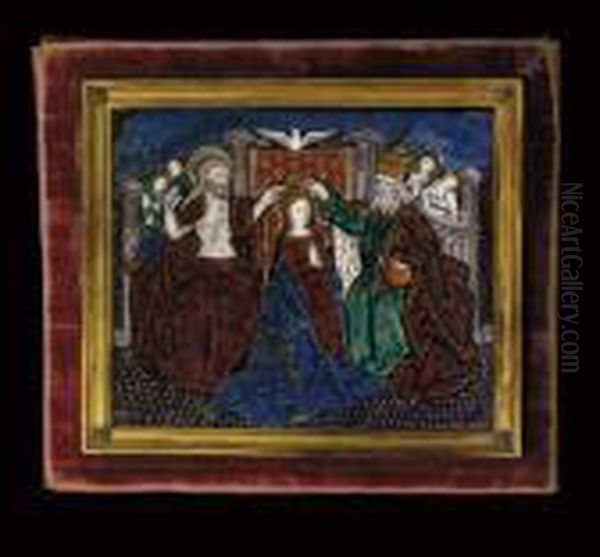 A Rectangular Enamel Plaque Of The Coronation Of The Virgin - view 1