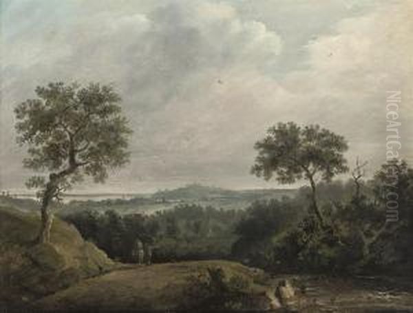 Figures And A Horse In An Extensive Landscape - view 1