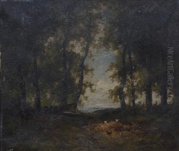 A Wooded Landscape With Chickens In A Clearing - view 1