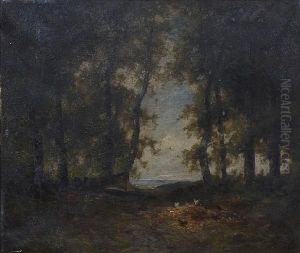 A Wooded Landscape With Chickens In A Clearing by Patrick, Peter Nasmyth