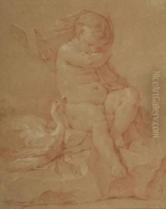 Un Putto Assis A Cote D'un Cygne by Charles Joseph Natoire
