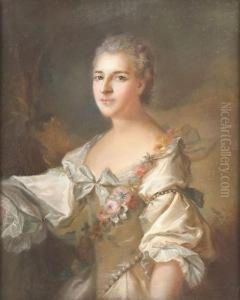 Portrait Einer Vornehmen Dame Mit Blumengirlande