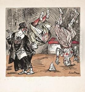 Scene De Cirque Avec Clowns Acrobates by Bernard Naudin