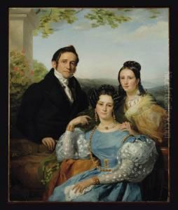 Portrait Of Theodore Joseph Jonet And His Two Daughters by Francois-Joseph Navez