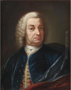 Portrait Of A Gentleman, Half Length, Wearing A Wig And A Blue Velvet Cape