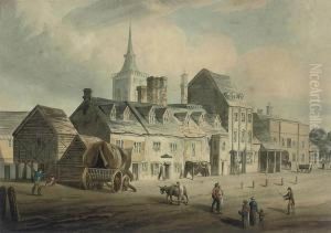 Figures And A Wagon On A Village Street