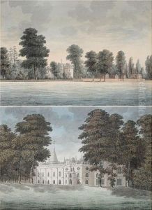 A Country House In Trees; And Another A Gatehouse And Park Enclosure, A Pair by J. P. Neale