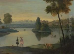 Elegant Figures By A Boating Lake by Balthasar Nebot