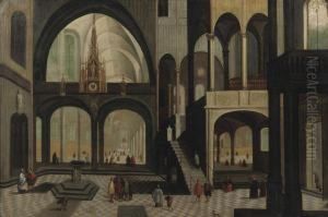 The Interior Of A Gothic Church With Elegant Figure Sconversing by Pieter Ii Neefs