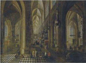 A Capriccio Of The Antwerp Cathedral Interior With Elegantlydressed Figures by Pieter Ii Neefs