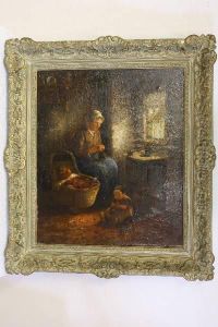 Boerenbinnenhuis Met Vrouw En Kinderen by Martinus Jacobus Nefkens