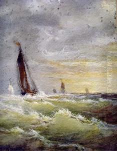 Segelschiff In Bewegter See by Martinus Jacobus Nefkens