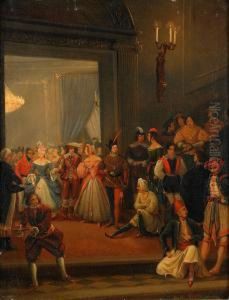Salongsinterior Med Festande Sallskap by Dominique Alphonse Negre