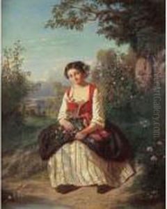 Jeune Fille Aux Fleurs, Circa 1850. by Dominique Alphonse Negre
