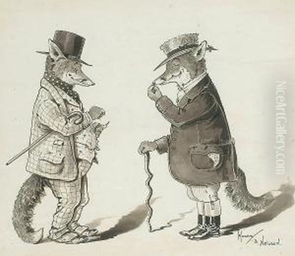 Caricature Of Two Foxes - view 1