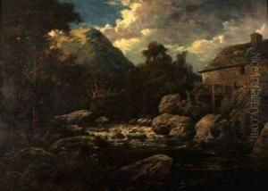 Welsh Mountain River Landscape With Mill by Edward H Neimann