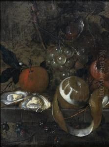 Nature Morte Aux Fruits Et Aux Huitres Sur Un Entablement De Pierre by Marten Nellius