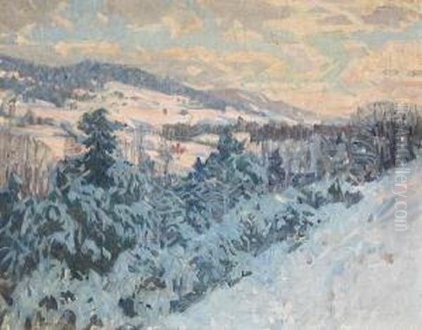 Winter Scene With Distant Farmhouses - view 1