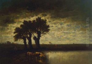 Hirtin Mit Vieh Am Wasser. by Heinrich Neppel