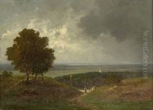 Partie Am Chiemsee Bei Aufziehendem Gewitter