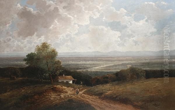 A Figure On A Country Lane With An Extensive Landscape Beyond - view 1