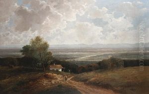 A Figure On A Country Lane With An Extensive Landscape Beyond