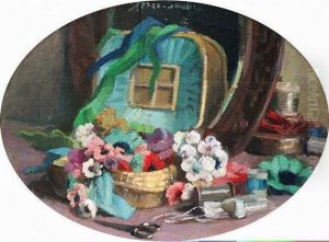Nature Morte Aux Fleurs Et A La Trousse De Couture by Jane Neree-Gautier