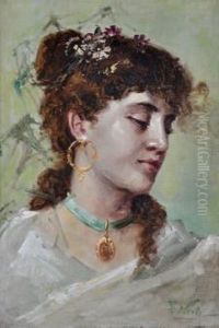 demure Young Woman With Golden Locket by Girolamo Pieri B. Nerli