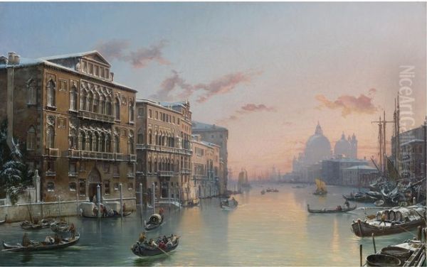 A Winter View Of The Grand Canal, Venice, From The Palazzo Cavalli-franchetti Towards Santa Maria Della Salute - view 1