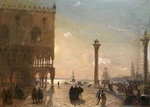 The Piazza San Marco By Moonlight by Friedrich Nerly