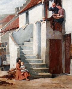 A Family Gathered On The Steps