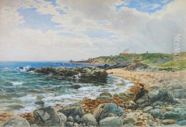 'isle Of Arran' Beach Scene With Boy Seated On Rocks - view 1