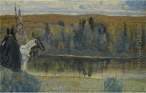 Peresvet And Oslyabya by Mikhail Vasilievich Nesterov