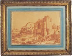 Personnages Dans Les Ruines D'un Chateau by Heinrich Nether