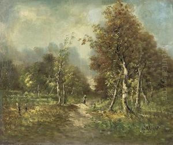 In Spatsommerlicher Landschaft Auf Einem Weg Spazierende Ruckenfigur - view 1