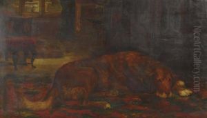 A Dog Resting In An Interior by John Trivett Nettleship