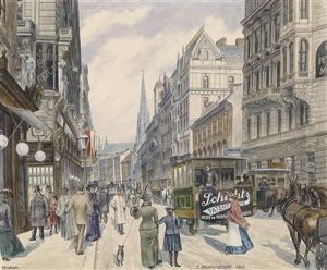 Diekarntnerstrase Mit Pferdewagen Und Passanten by Max Neubauer