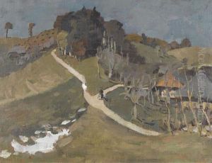 Herbstliche Landschaftspartie Mit Bauernhausern by Werner Neuhaus
