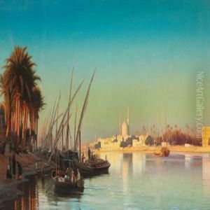 Aften Pa Nilen Ved Cairo by Carl Johan Neumann
