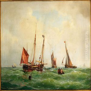 Fishing Boats At Sea by Carl Johan Neumann