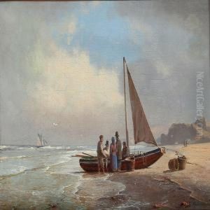 Coastel Scene With A Fishingboat On The Beach