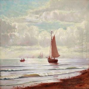 Coastal Scene With Sailing Ships On The Sea by Johann Neumann