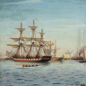 Copenhagen Harbour With Sailing Ships by Johann Neumann