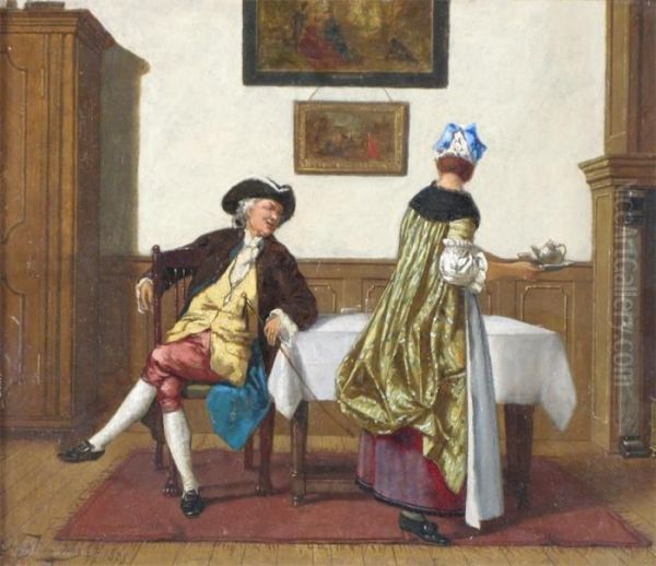 A Lady Serving Tea To A Gentleman In An Interior - view 1