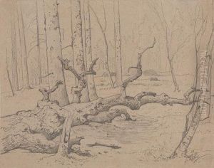 Waldstudie Mit Verdorrtem Baum by Eugen Neureuther
