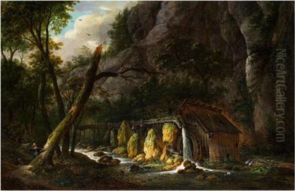 Waldlandschaft Mit Muhle Und Jager - view 1