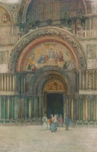 Figures Outside The Basilica San Marco, Venice by A. Augustus Neve