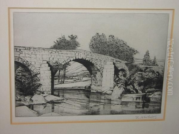 Bridge Over A River, Signed In Pencil, Etching - view 1