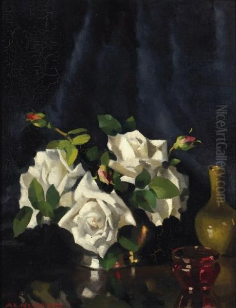 Roses With A Green Flask - view 1