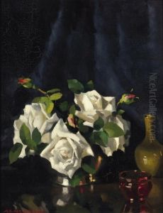 Roses With A Green Flask by Albert Ernest Newbury
